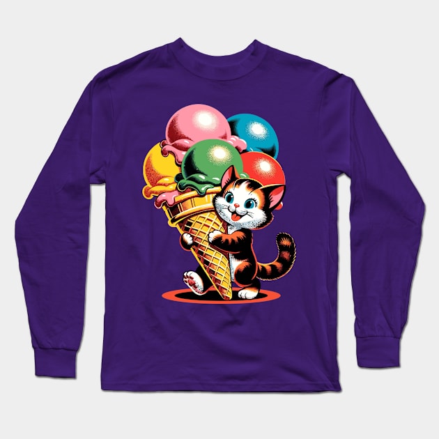 Cute kitty carrying colorful ice-cream Long Sleeve T-Shirt by Art_Boys